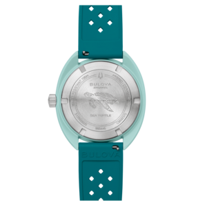 Bulova horloge, zeeschildpad, blauwe band, waterdicht, hybride keramiek, snorkel