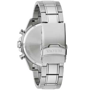Bulova horloge, roestvrijstalen band, zilver, detailopname, close-up, horlogeband