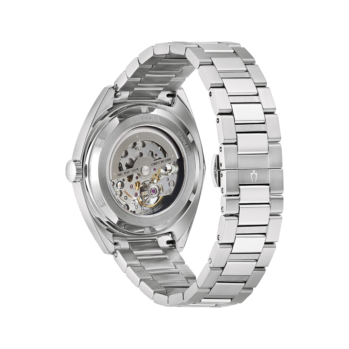 Bulova horloge, roestvrij staal, automatisch uurwerk, transparante wijzerplaat, armband