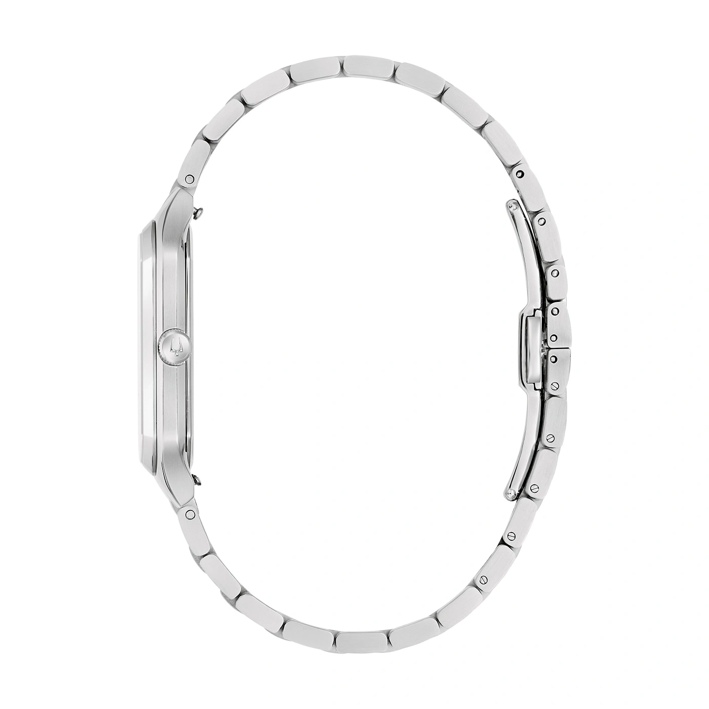 Zilveren dameshorloge met armband, zijaanzicht, elegant design, detailopname, sieraden
