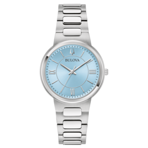 Bulova horloge met lichtblauwe wijzerplaat en zilveren band