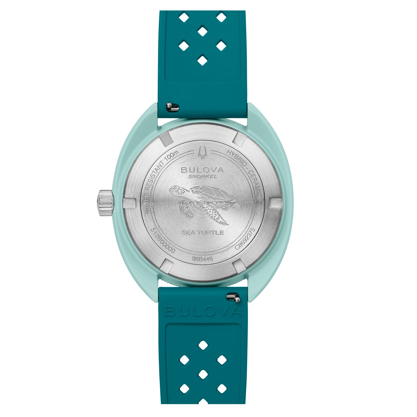 Bulova horloge, zeeschildpad, blauwe band, waterdicht, hybride keramiek, snorkel