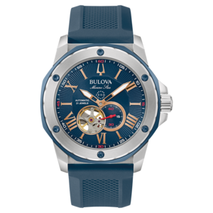 Bulova Marine Star horloge, blauwe wijzerplaat, automatisch, 21 juwelen, waterdicht 200m.