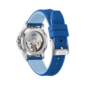 Bulova horloge met blauwe band, saffierglas, roestvrij staal, Japans uurwerk