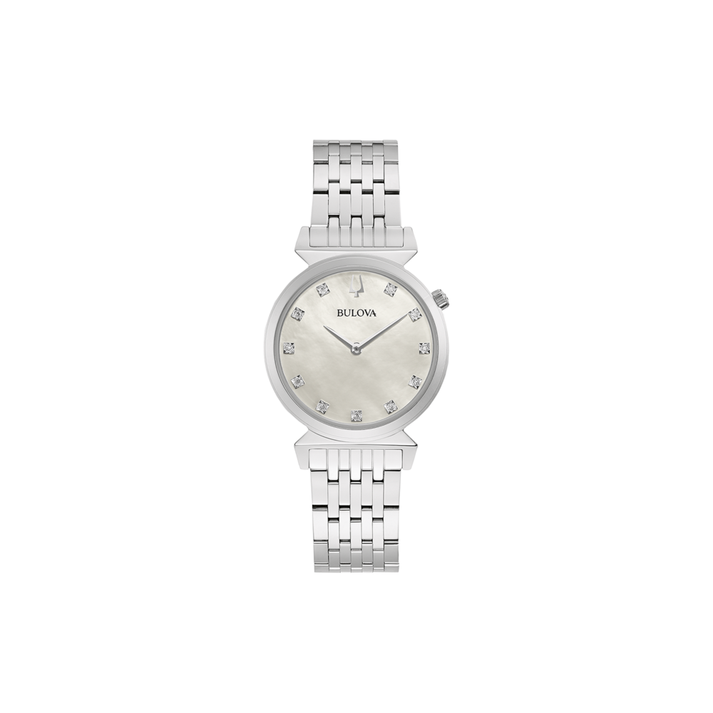 Bulova dameshorloge met diamanten en zilveren band, elegant