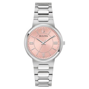 Bulova dameshorloge met roze wijzerplaat en zilveren armband