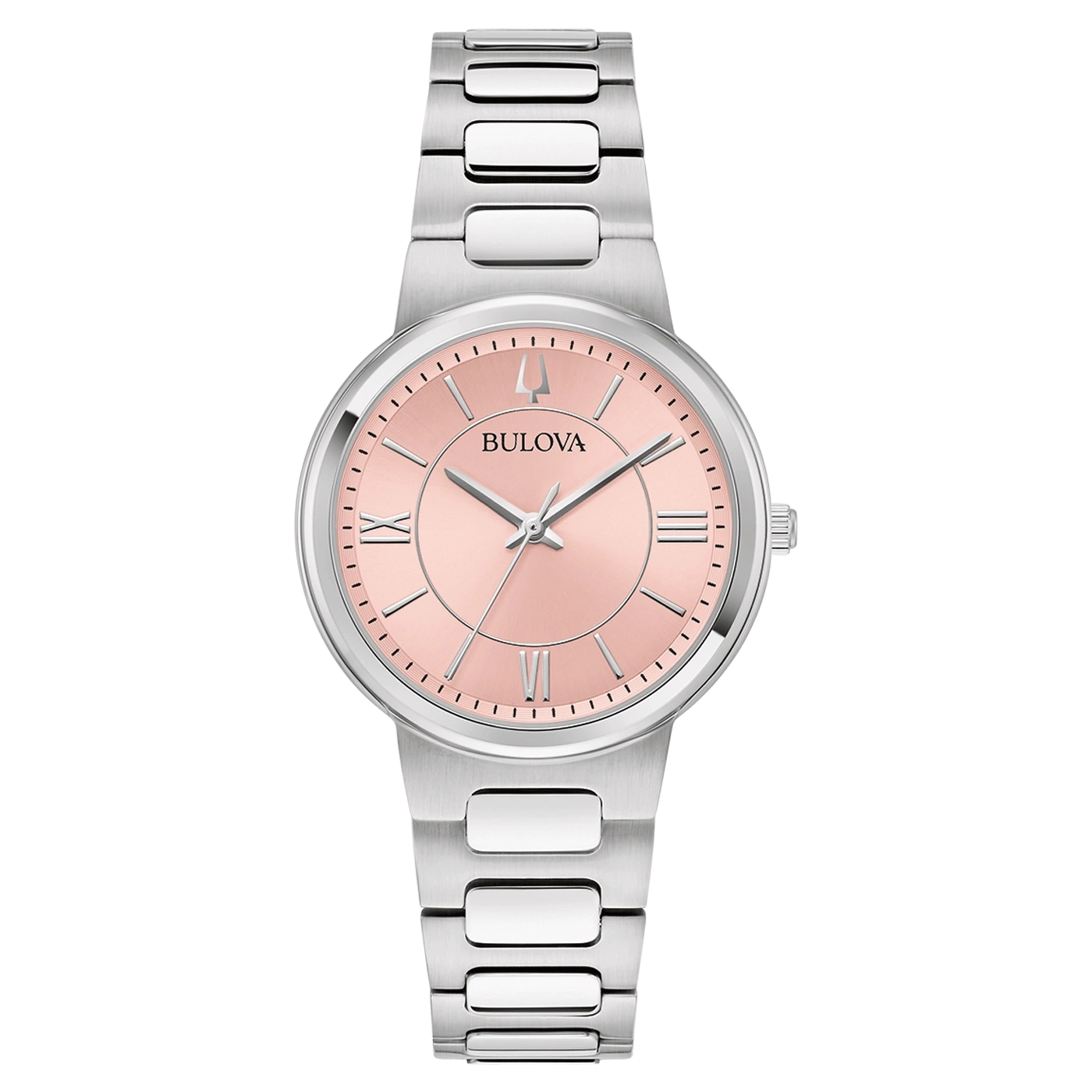 Bulova dameshorloge met roze wijzerplaat en zilveren armband