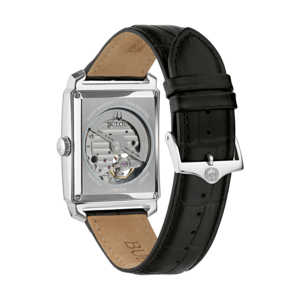 Bulova horloge, roestvrij staal, leren band, waterdicht, mechanisch, transparant, 96A269, C835482