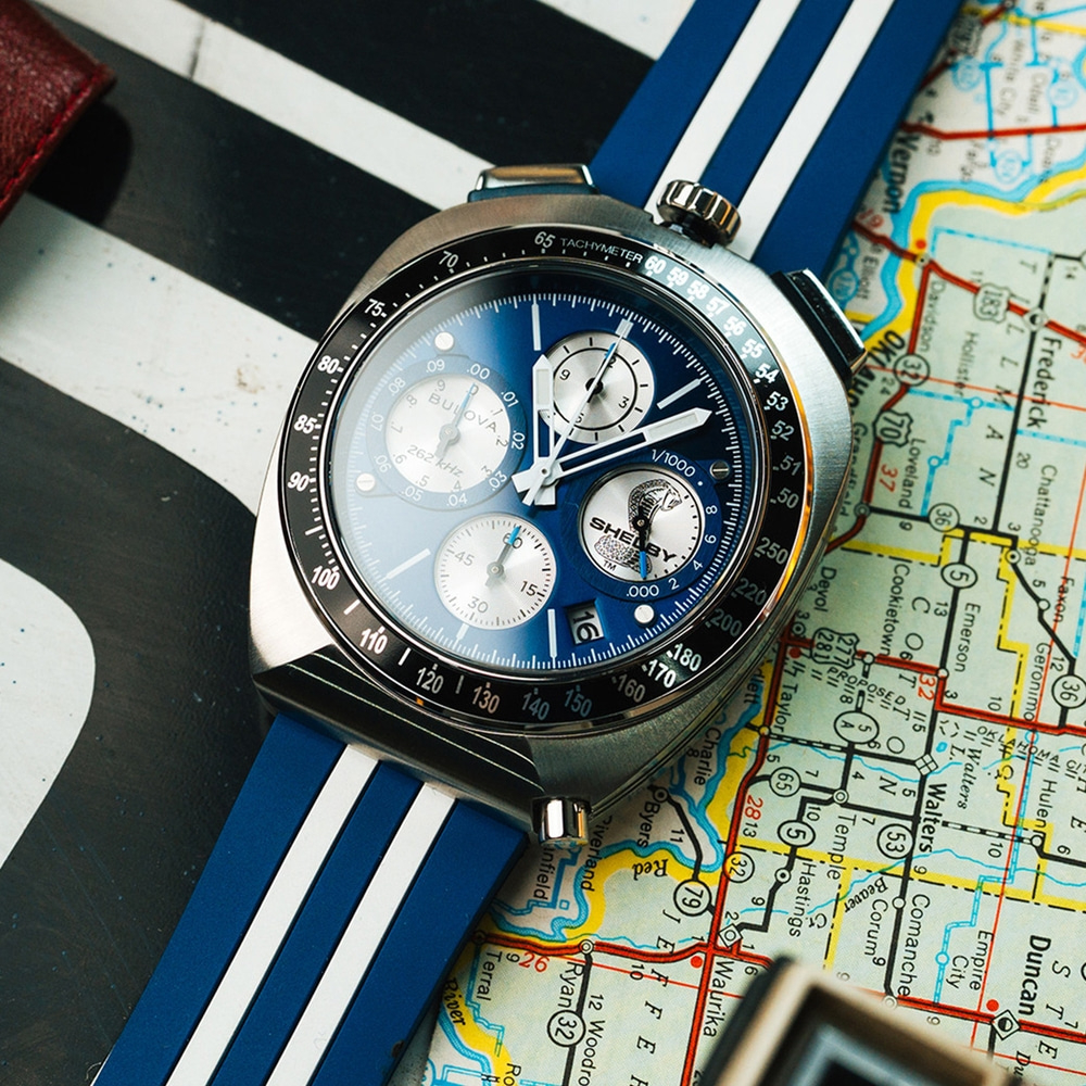 98B452 Herenhorloge met rubberen band, blauw, Ø 43 mm