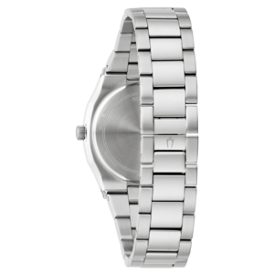 Metalen horloge, close-up van de band en de achterkant.
