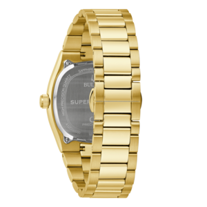 Gouden horloge met armband, detailopname, achterkant, precisie, saffierglas, luxe