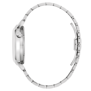 Zilveren horloge met band, zijaanzicht, detailopname, elegant design, accessoire