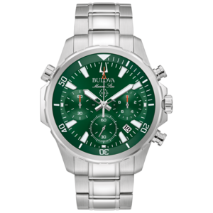 Bulova Marine Star horloge, groen, zilveren band, chronograaf, 100m waterdicht, datum