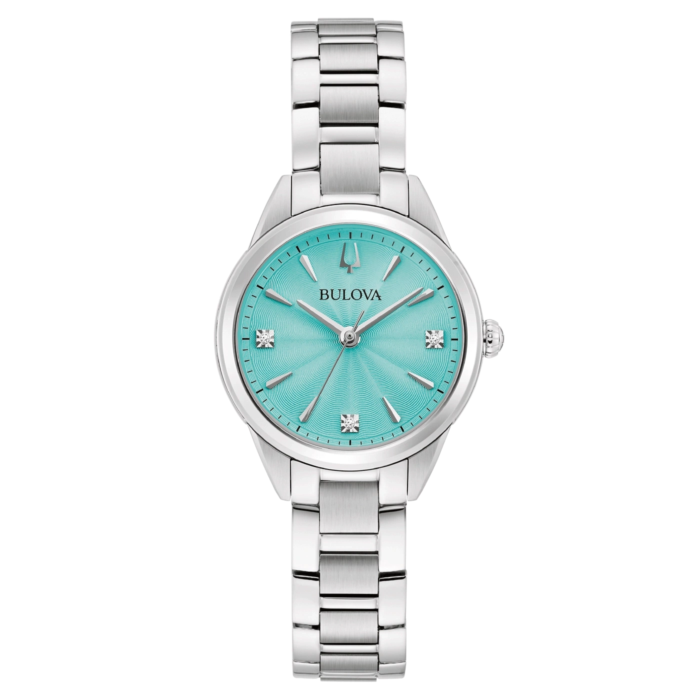 Bulova dameshorloge met turquoise wijzerplaat en diamanten, zilveren armband