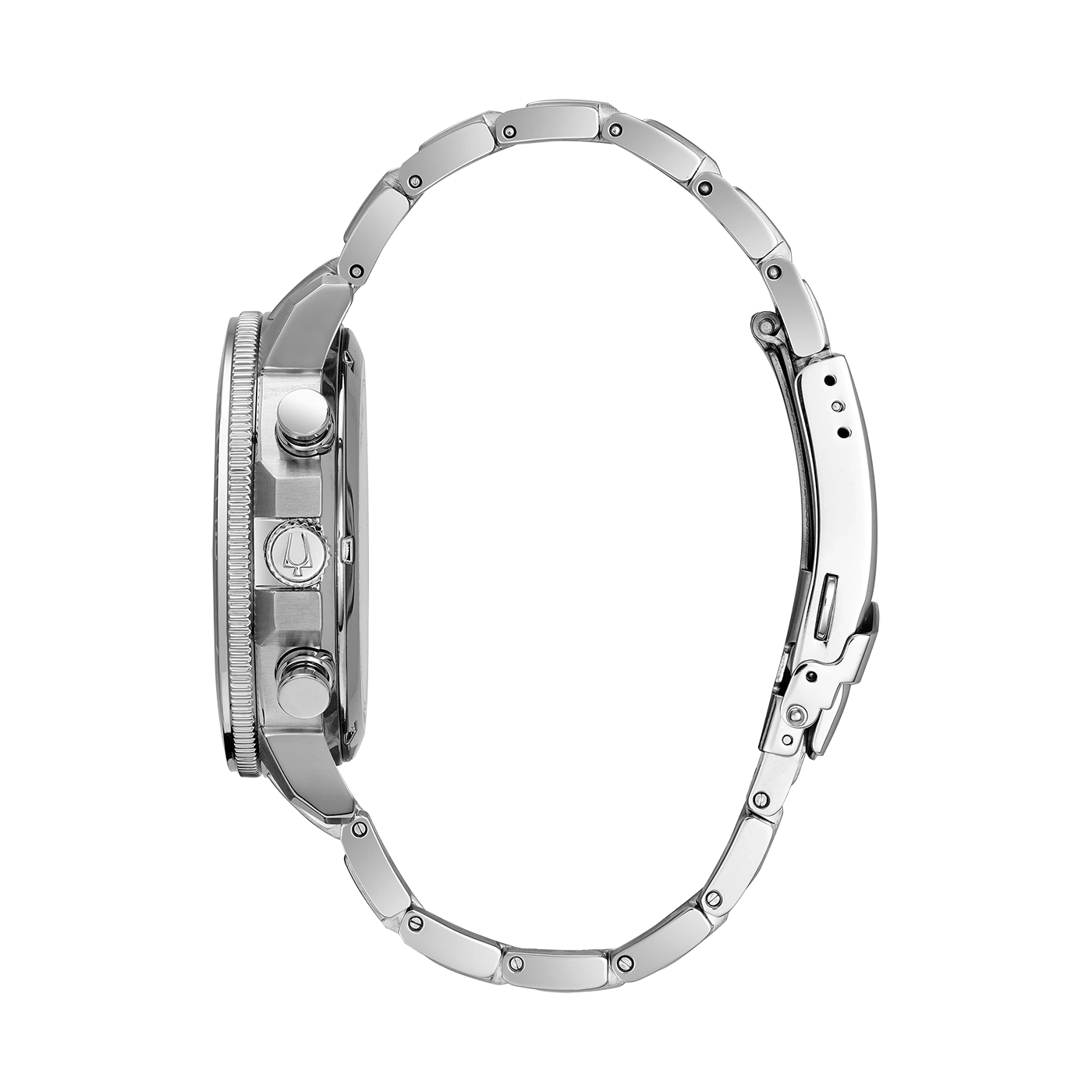 Horloge, zilveren band, detailopname, zijaanzicht, zwarte achtergrond, accessoire, mode