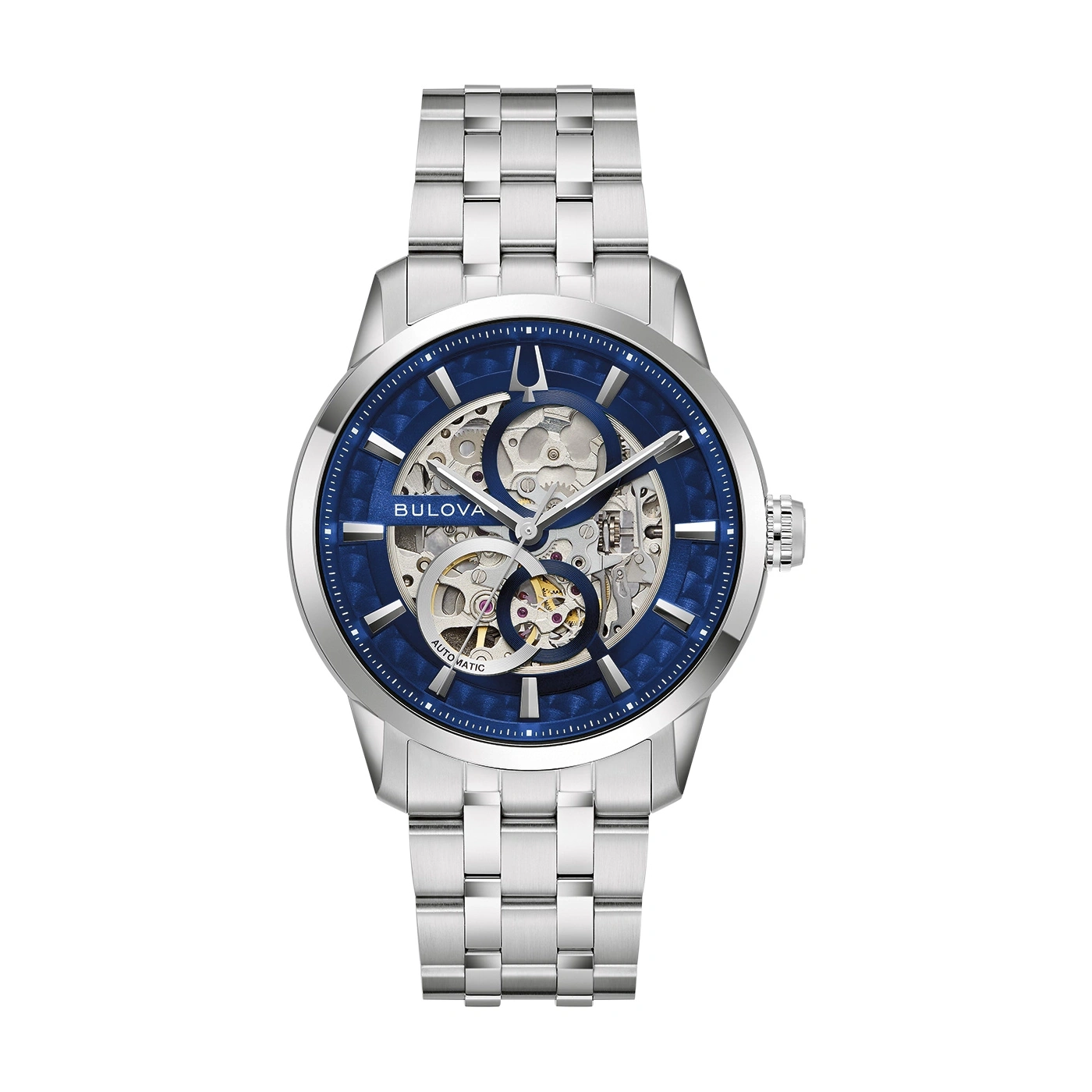 Bulova herenhorloge met blauwe wijzerplaat en zilveren band