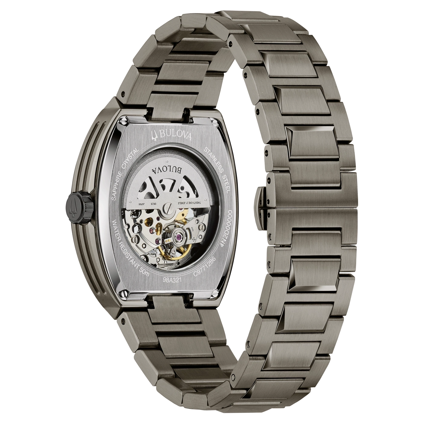 Bulova horloge, roestvrij staal, saffierglas, waterdicht, skeleton, polshorloge, 98A321, C9771286