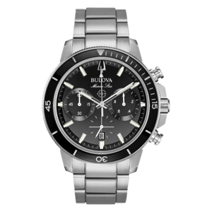 Bulova Marine Star horloge, zwart, roestvrijstalen band, chronograaf, waterdicht 200m