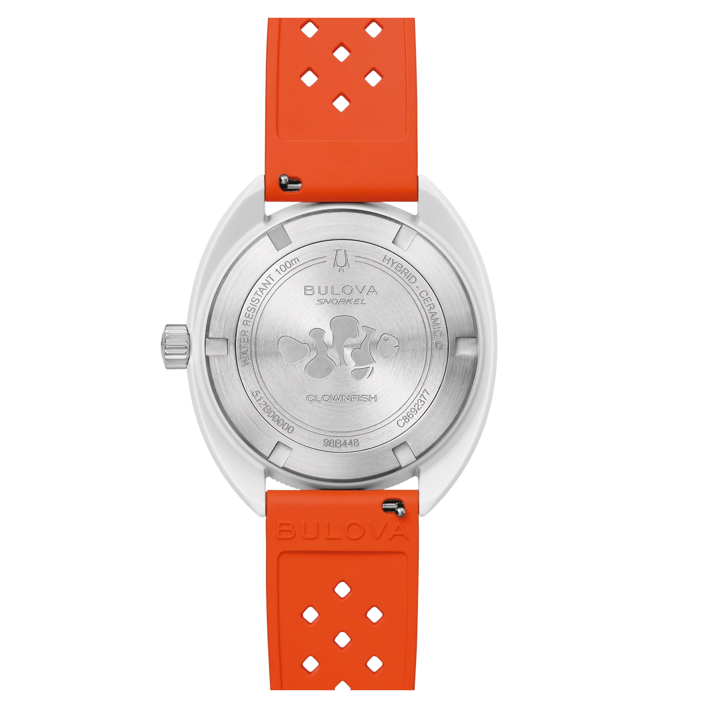 Bulova horloge, oranje band, clownvis ontwerp, waterdicht, hybride keramiek, snorkel