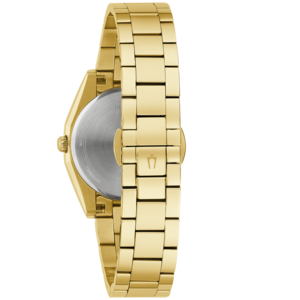 Gouden horloge met metalen band, detailopname, close-up, glanzend