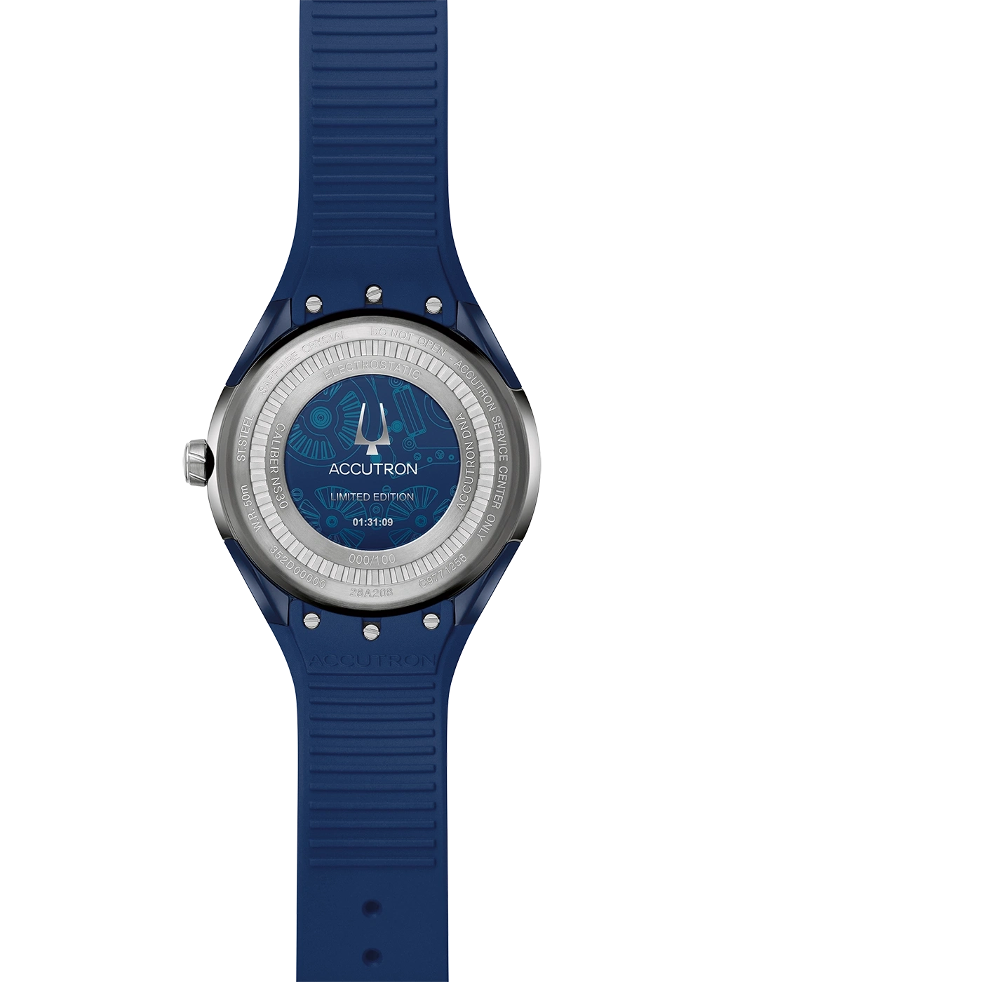 Blauw Accutron horloge met blauwe band, Limited Edition, 01:31:09, 000/100.