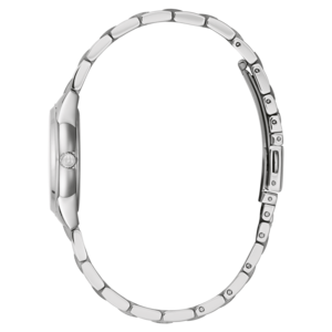 Zilveren horloge met armband, zijaanzicht, elegant ontwerp, glanzend