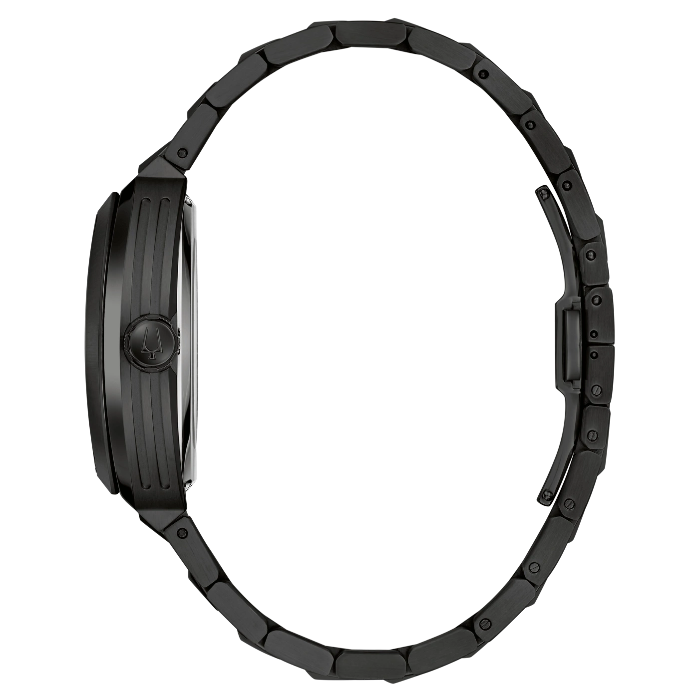 Zwarte horloge met metalen band, zijaanzicht, elegant design, accessoire, mode