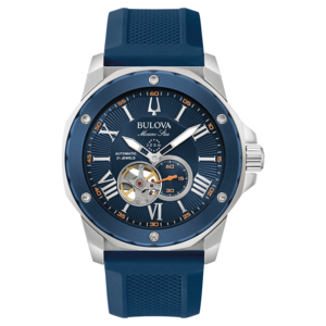 Bulova Marine Star horloge, blauwe wijzerplaat, automatisch, 21 juwelen, waterdicht 200m.