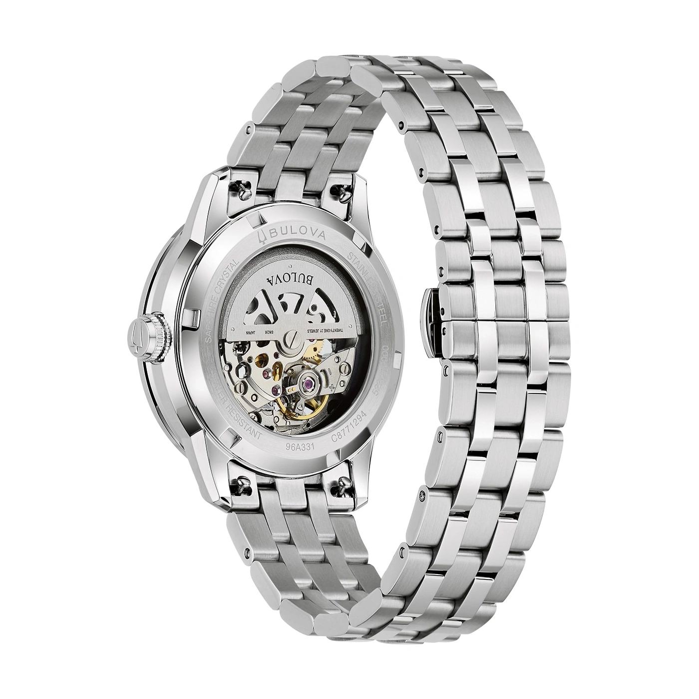 Bulova horloge, roestvrij staal, saffierglas, waterdicht, automatisch uurwerk, transparant