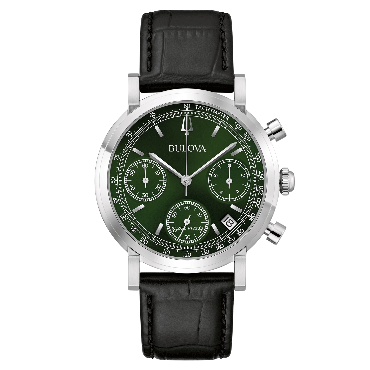Bulova horloge met groene wijzerplaat en zwarte leren band