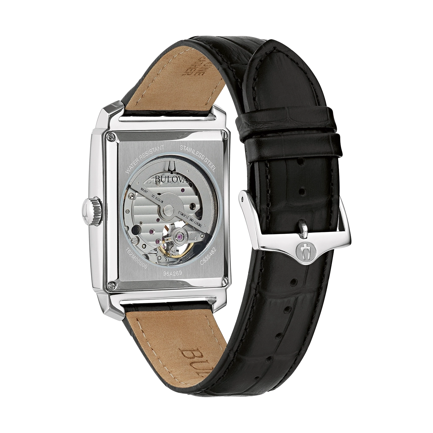 Bulova horloge, roestvrij staal, leren band, waterdicht, mechanisch, transparant, 96A269, C835482