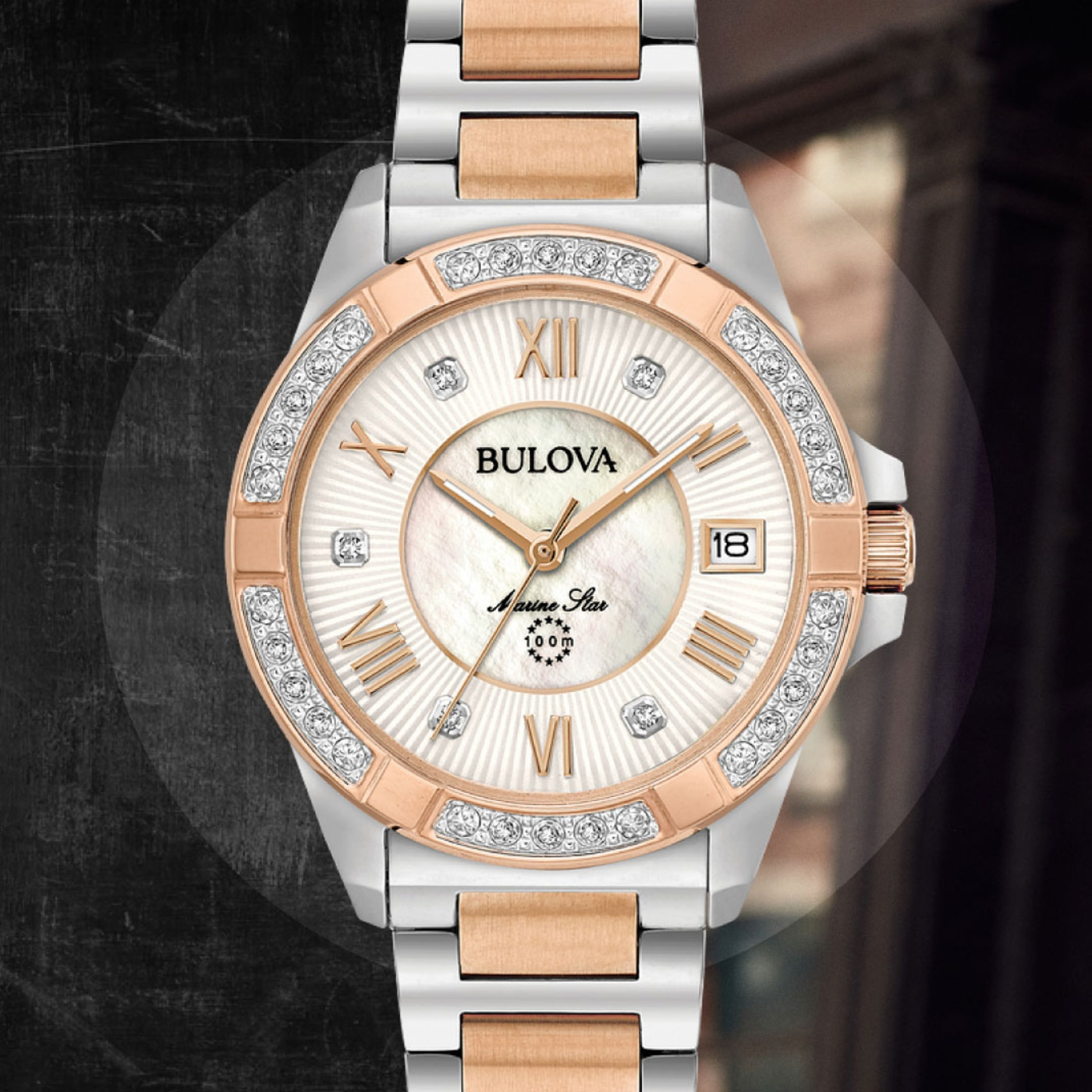 98R234 Dameshorloge roestvrij staal parelmoer Ø 32 mm