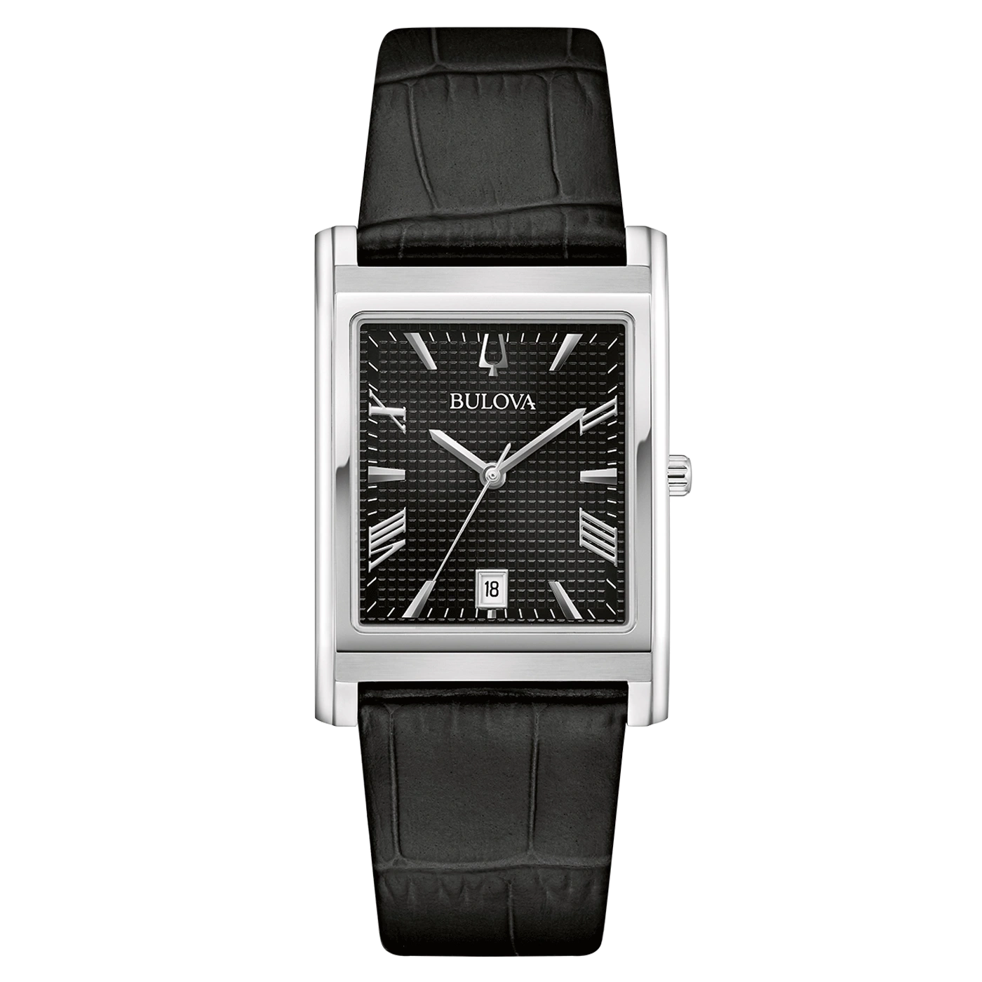Bulova herenhorloge met zwarte wijzerplaat en leren band