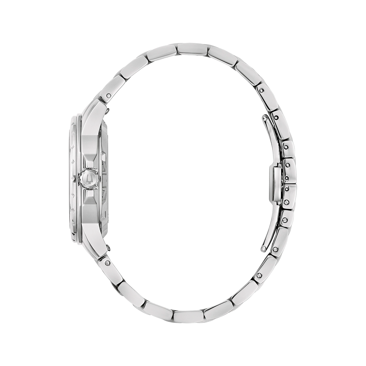 Zilveren dameshorloge met armband, zijaanzicht, elegant en stijlvol