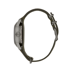 Horloge met groene leren band, zijaanzicht, detailopname, elegant design
