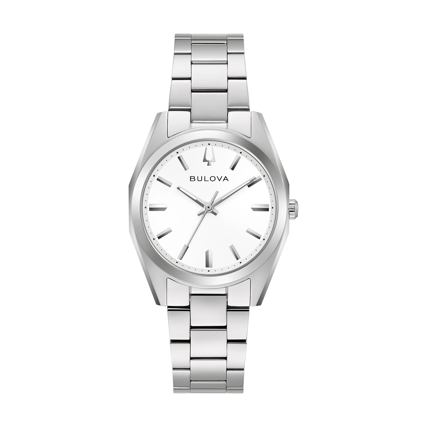 Zilveren Bulova horloge met witte wijzerplaat en armband