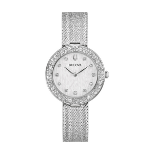 Zilveren Bulova horloge met diamanten en een witte wijzerplaat