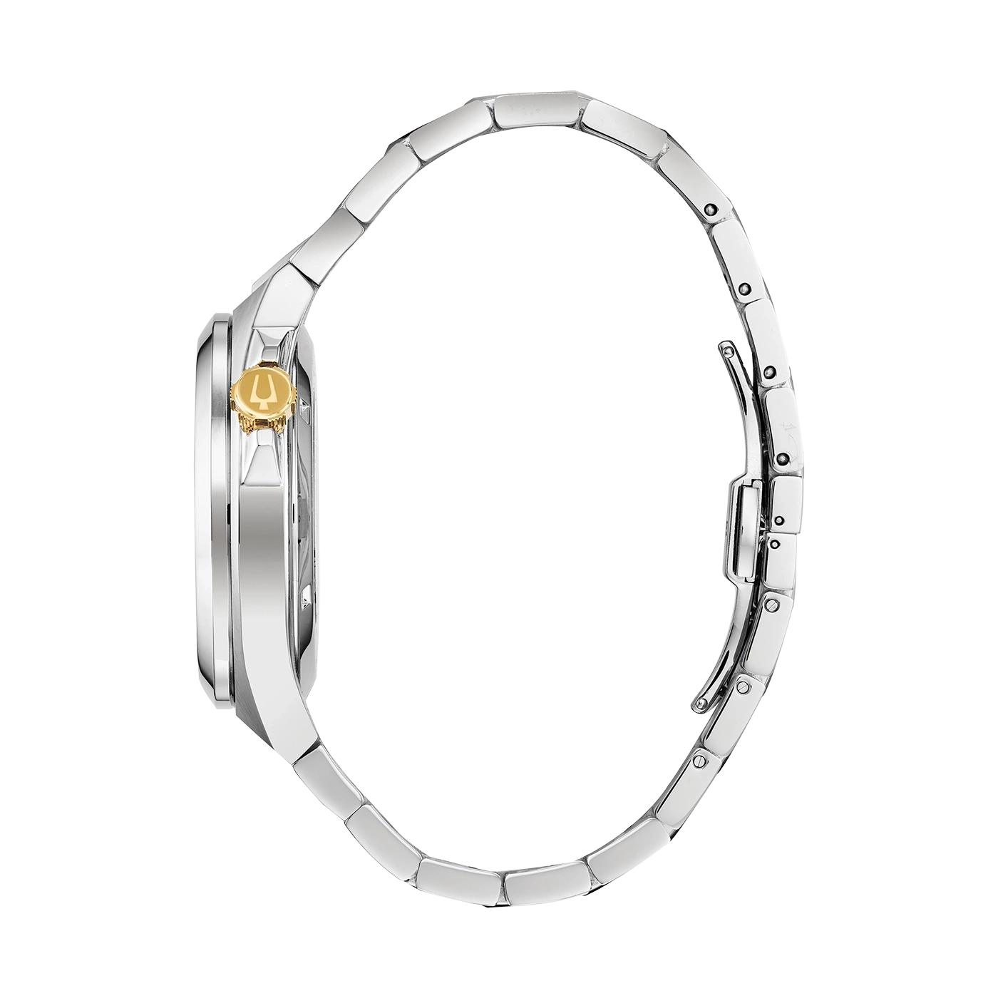 Zilveren horloge met gouden detail en armband, zijaanzicht, elegant