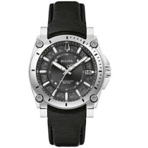 Bulova Precisionist horloge met zwart lederen band en datumweergave