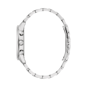Zilveren horloge met armband, zijaanzicht, elegant ontwerp, accessoire, mode